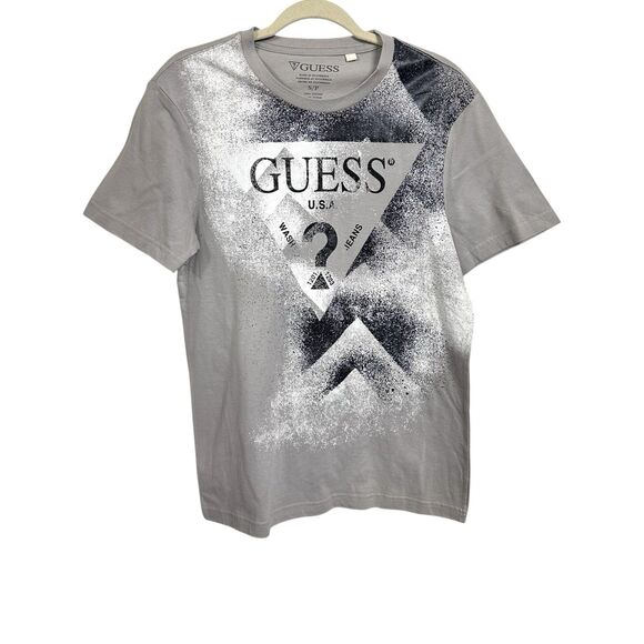 Guess Los Angeles Men Sz S Gray Paint Splatter Big Logo Graphic T-Shirt Cotton - Picture 1 of 6